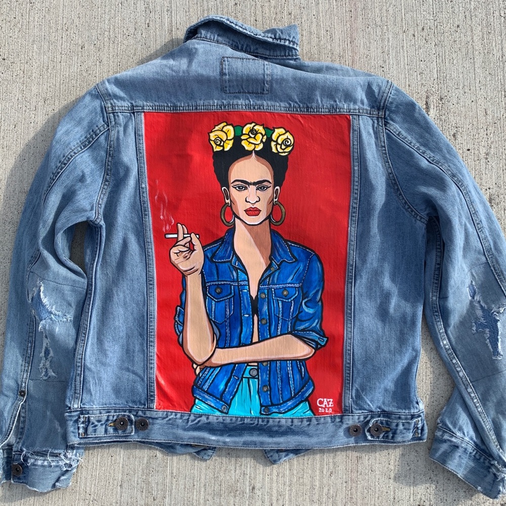 1 of 1 custom handpainted Frida Kahlo denim Jacket